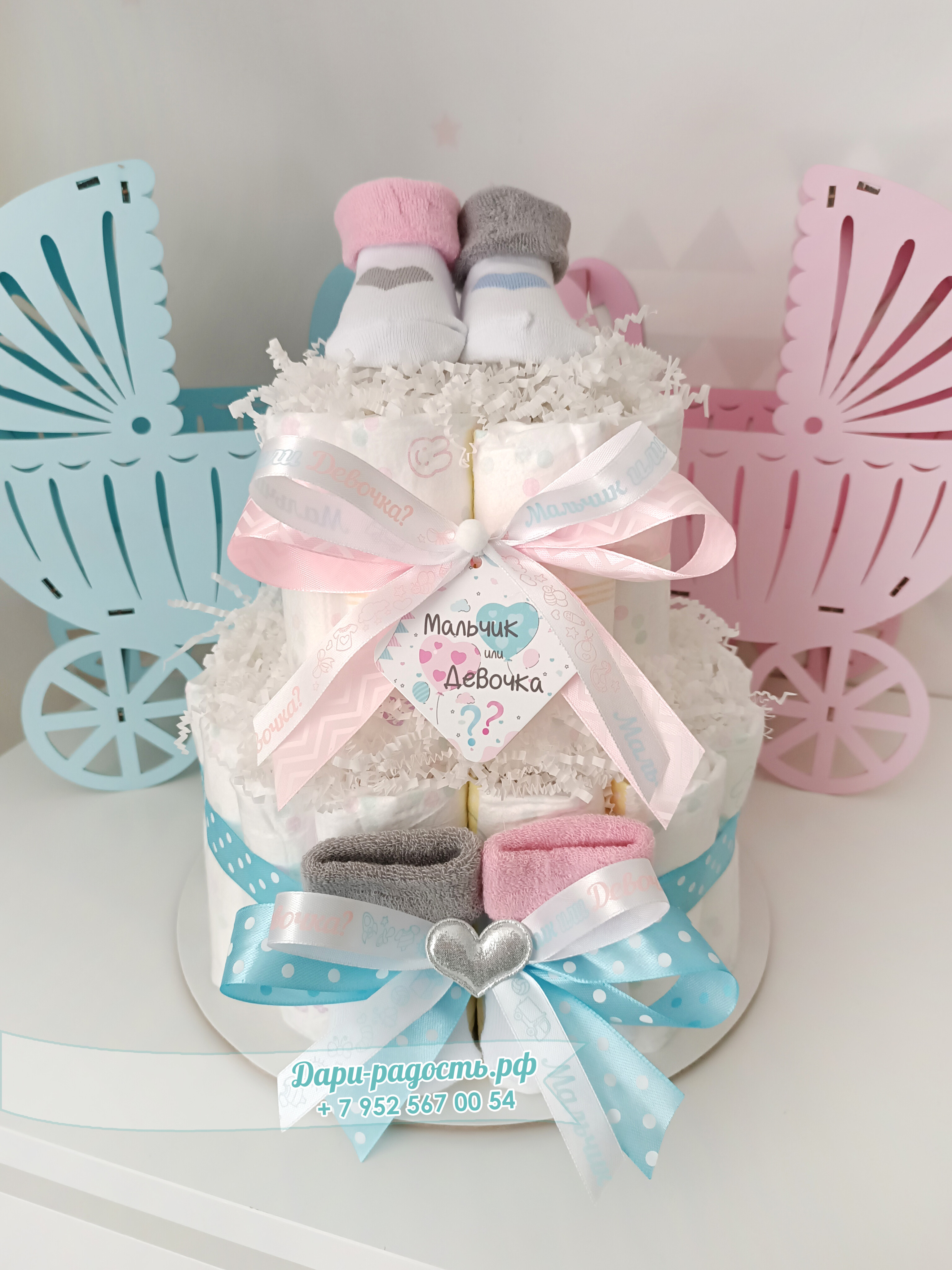 Торт из памперсов "Мальчик или девочка" на Гендер пати