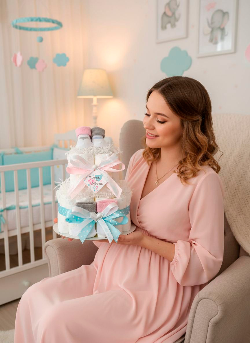 Торт из памперсов "Мальчик или девочка" на Гендер пати