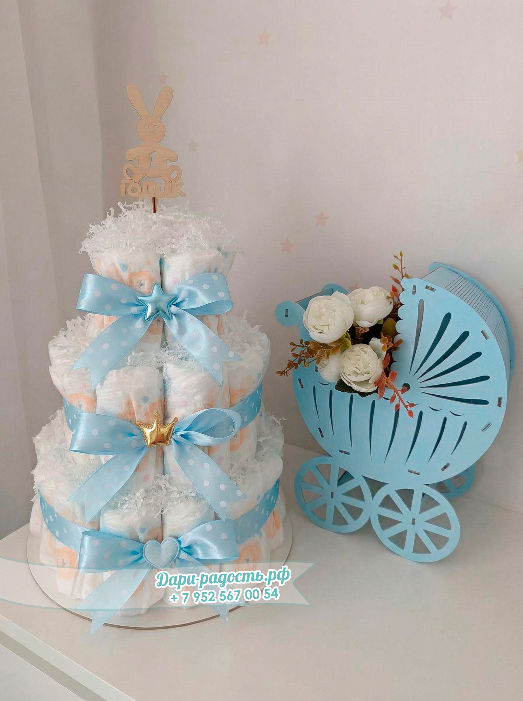 Копия Торт из подгузников-трусиков девочке на 1 годик