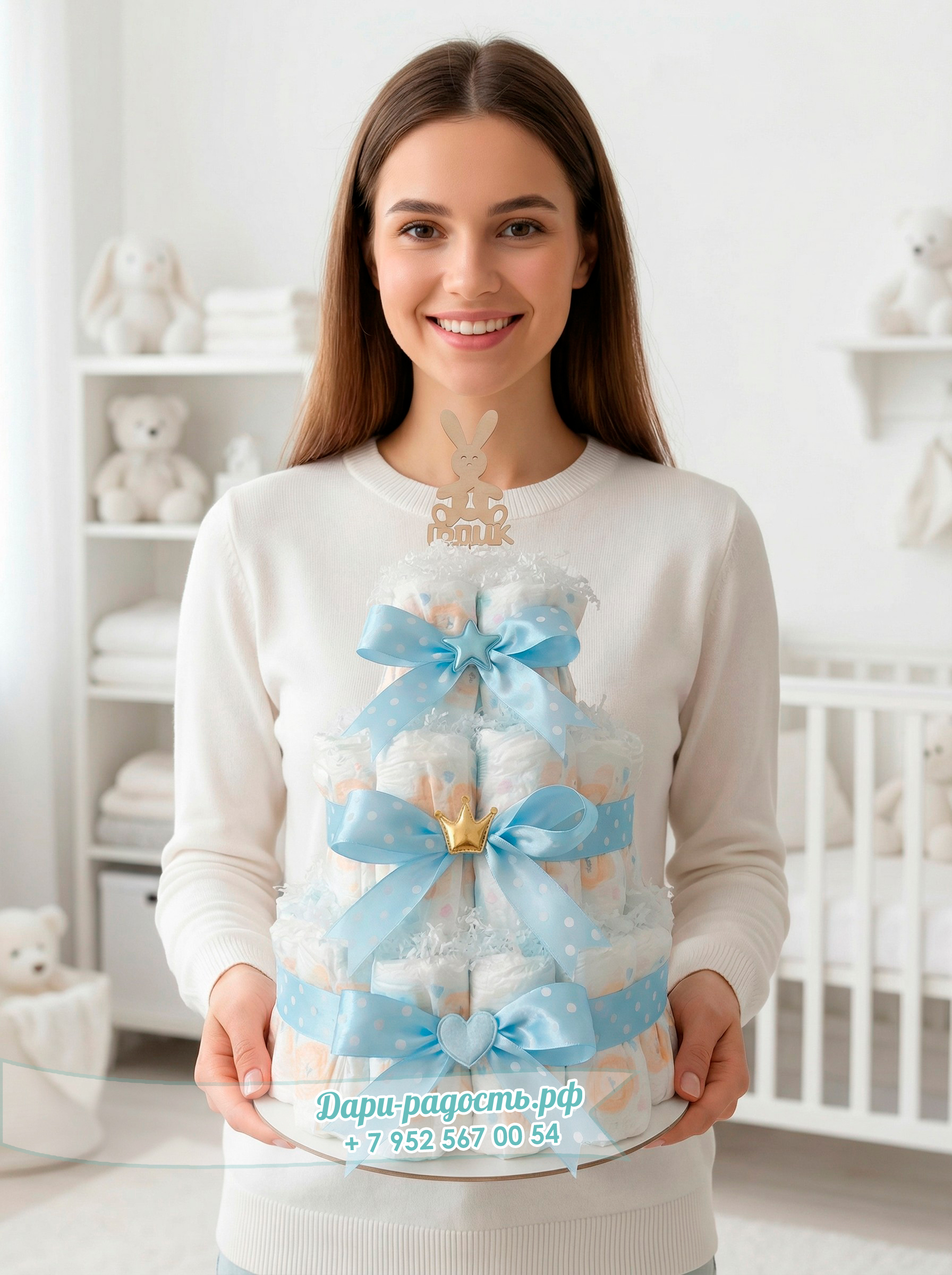 Торт из подгузников-трусиков мальчику на 1 годик