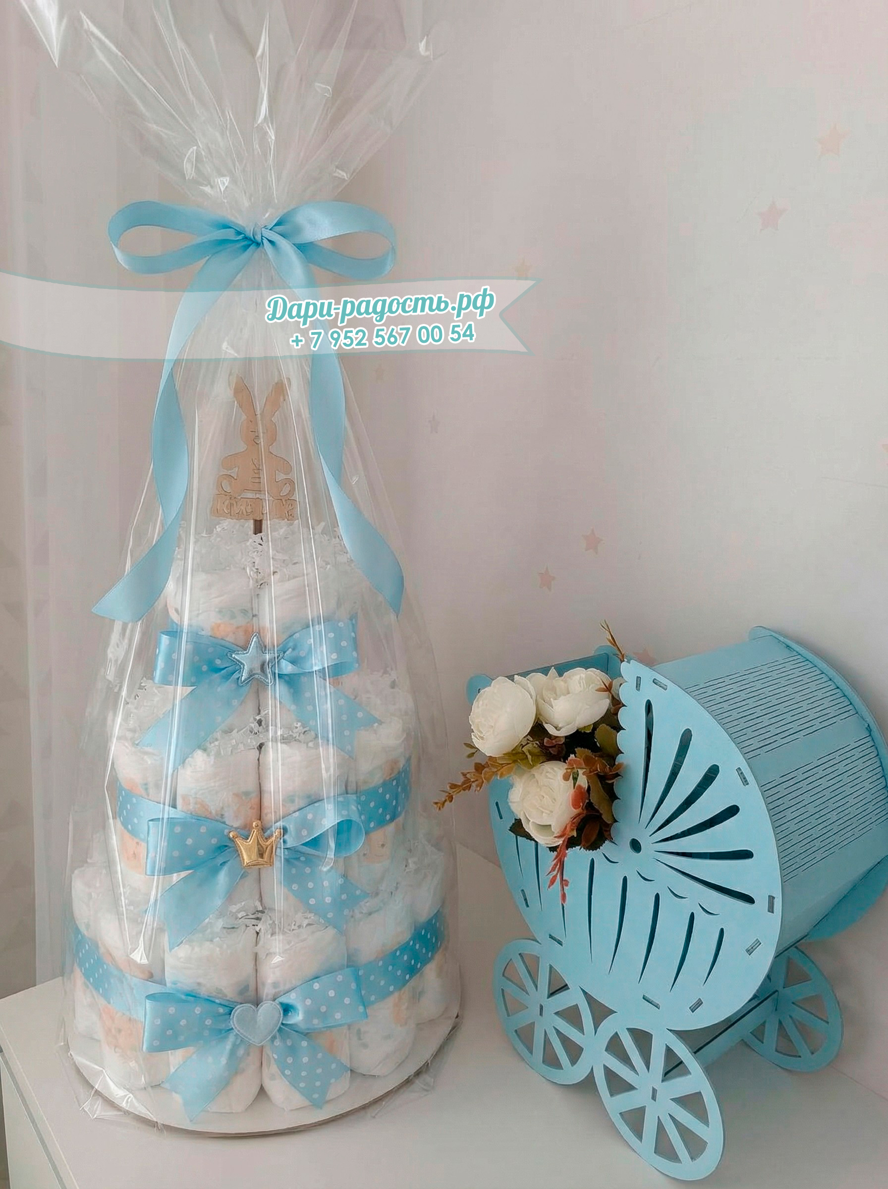 Торт из подгузников-трусиков мальчику на 1 годик