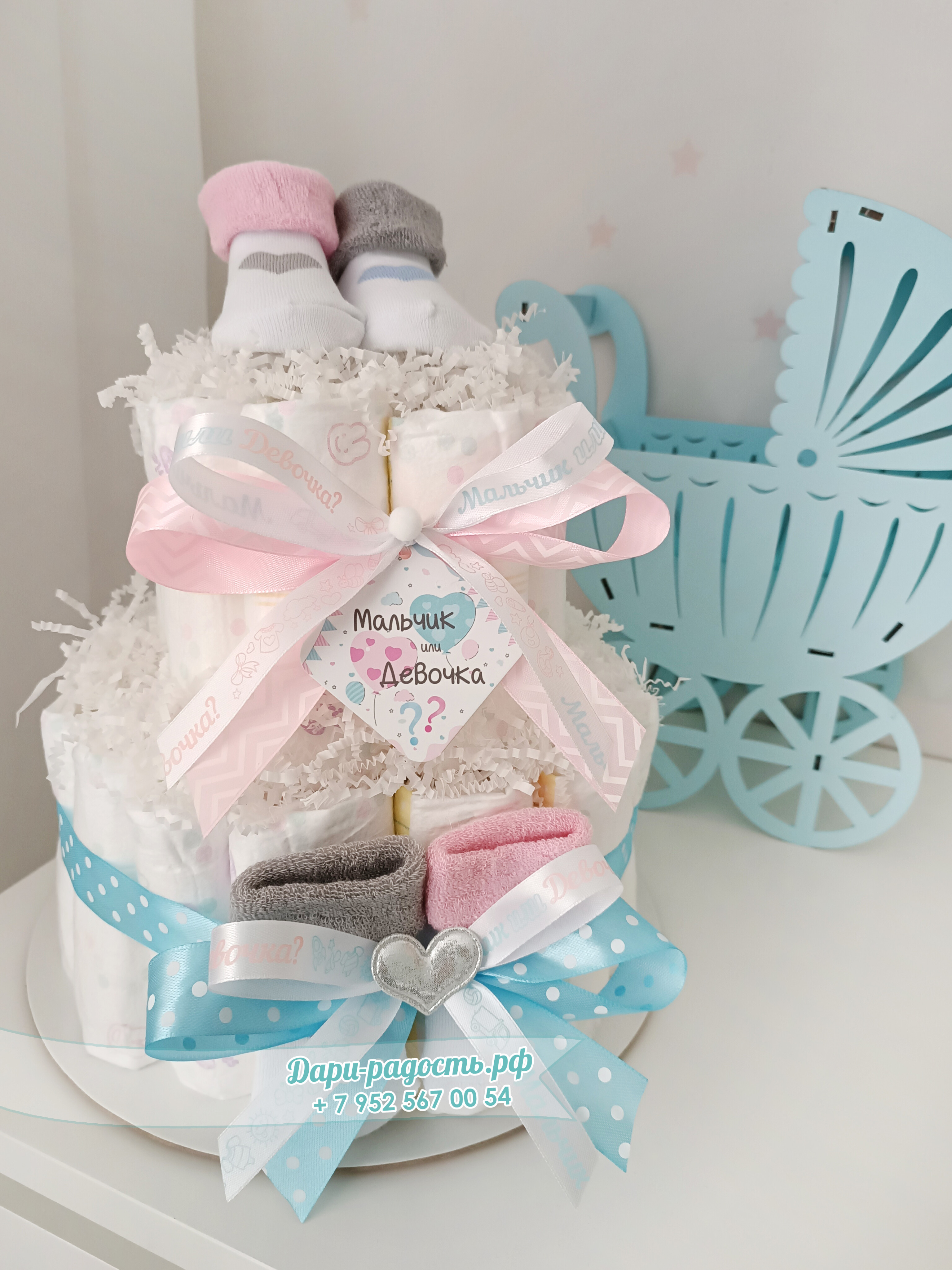 Торт из памперсов "Мальчик или девочка" на Гендер пати