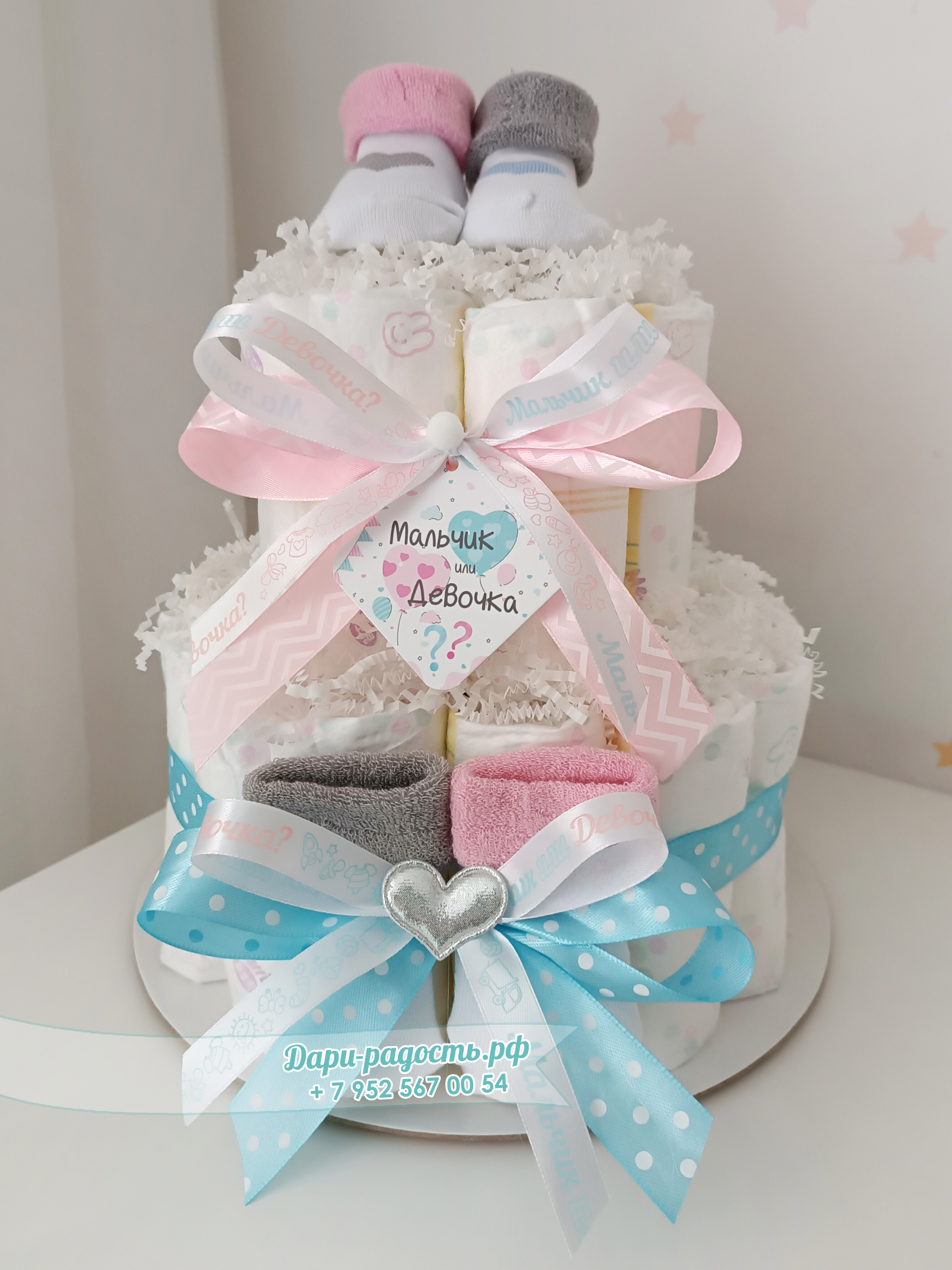 Торт из памперсов "Мальчик или девочка" на Гендер пати
