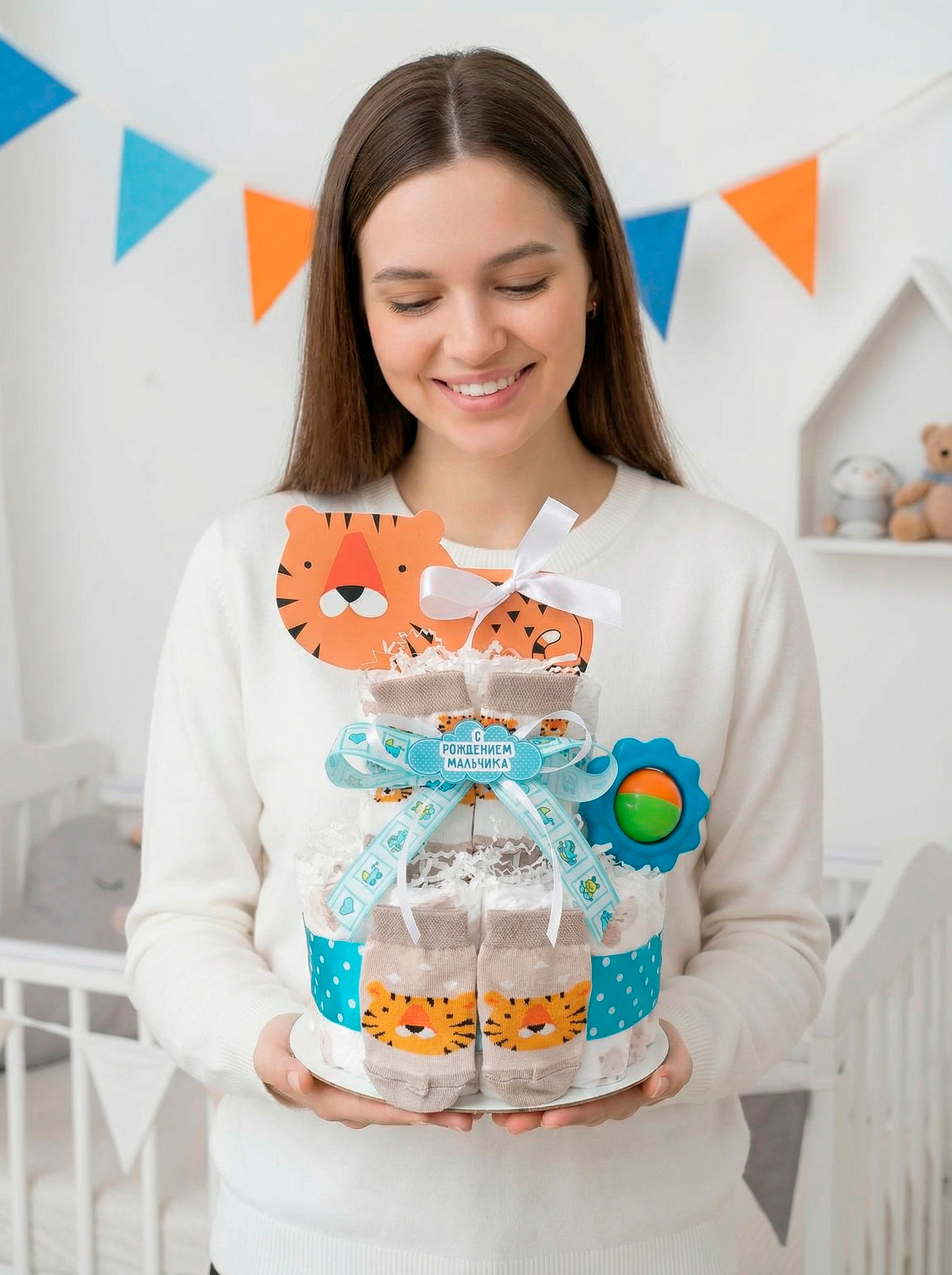 Тортик из подгузников для мальчика "Тигр"