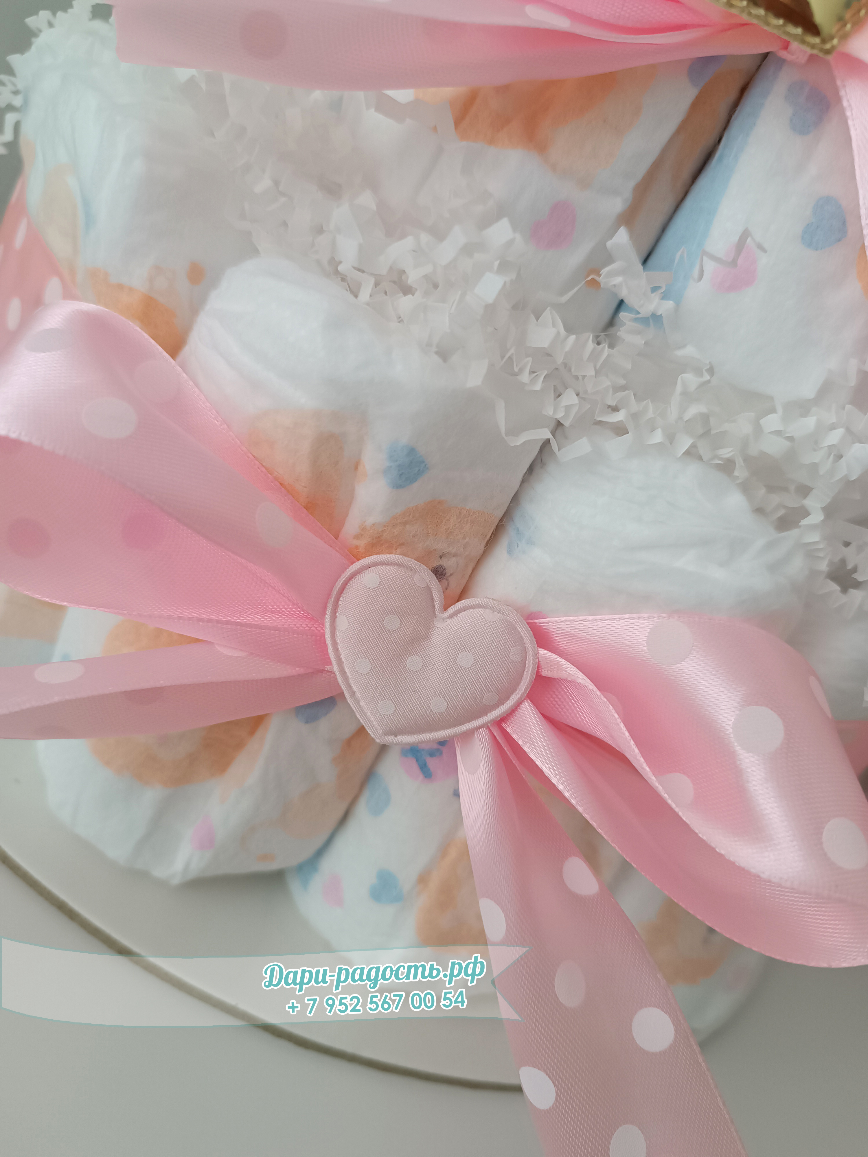 Торт из подгузников-трусиков девочке на 1 годик